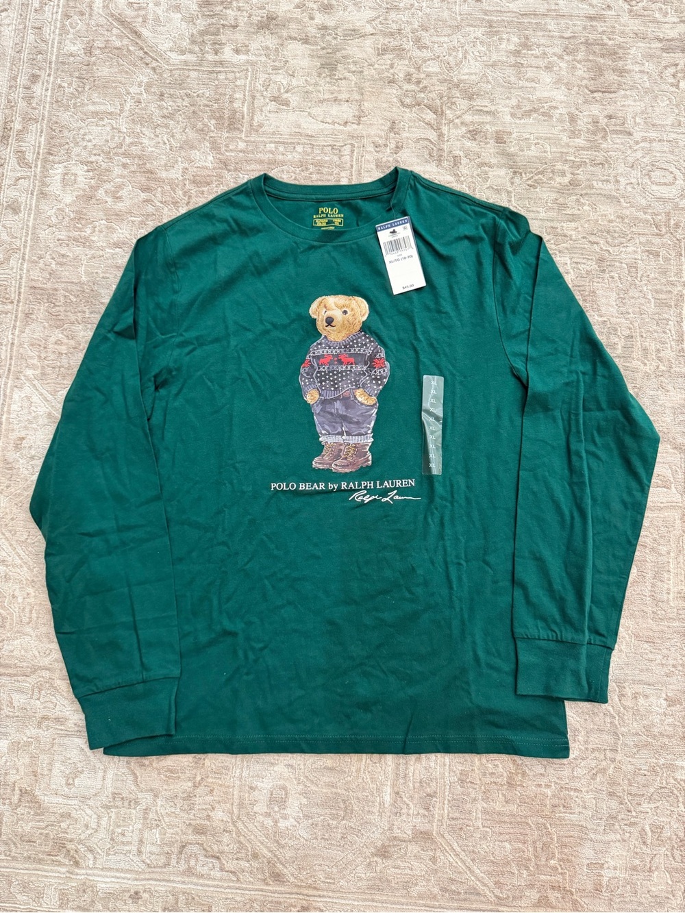 Polo Ralph Lauren Kids XL 18-20 Polo Bear Long Sleeve Shirt Green NWT